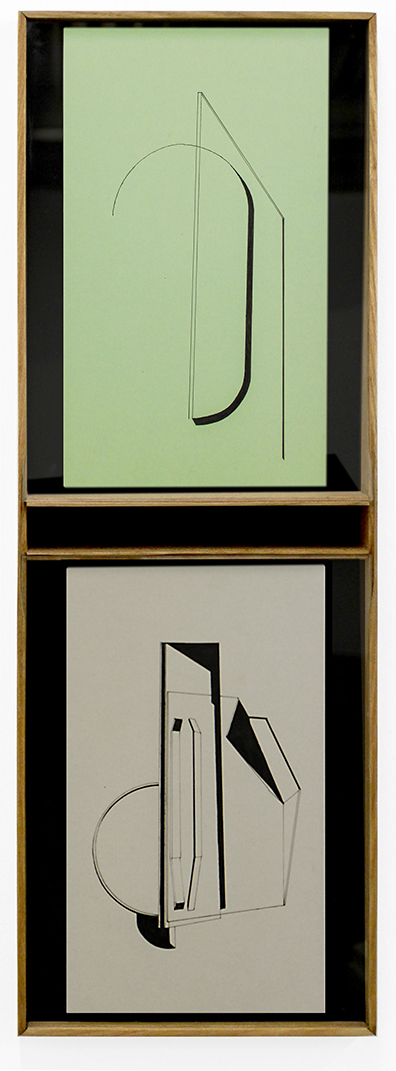 Sebastian Koch: Tusche auf Papier, Holz, Glas, 63 x 21,5 cm, Unikat. Sebastian Koch