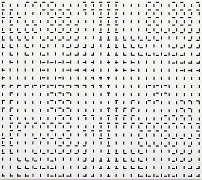 Esther Stocker: Ohne Titel, 2016
Acryl auf Baumwolle, 140 x 160 cm, Unikat. Rudolf Strobl