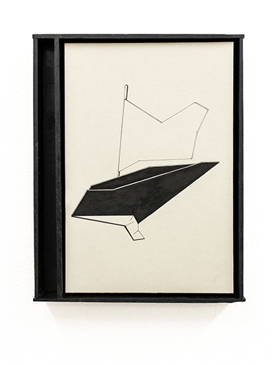 Sebastian Koch: O.T. (e.f.r. 3), 2015
Tusche auf Papier, Holz, 32 x 25 x 4 cm, Unikat. Sebastian Koch