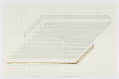 EMAK BAKIA _ curated by_Vienna 2016  "Meine Herkunft habe ich mir selbst ausgedacht": Untitled, 2015
Graphit, Kugel, Goldblatt auf Papier 
27,5 x 42 cm
Courtesy die Künstlerin und Galerie Arratia/Beer, Berlin
. Rudolf Strobl