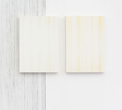 EMAK BAKIA _ curated by_Vienna 2016  "Meine Herkunft habe ich mir selbst ausgedacht": Sofie Thorsen
Fabrics, Light Green Earth and Ochre, 2016
Pigment und Kaseinfarbe auf Holz, je / 64 x 55 cm, Unikate
Courtesy: Krobath Wien. Rudolf Strobl