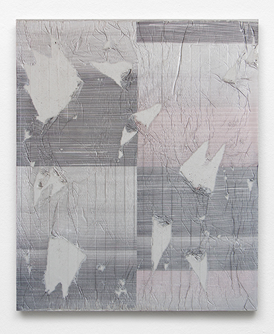Michael Bauch  Theresa Eipeldauer  Jugoslav Mitevski  Benjamin Roth: O.T. / Untitled, 2017, .
Tinte auf Papier auf Beton / Ink on paper on concrete.
62 x 51 x 1,4 cm. Unikat / Unique. 
Courtesy: Petra Rinck Galerie, Düsseldorf.. 