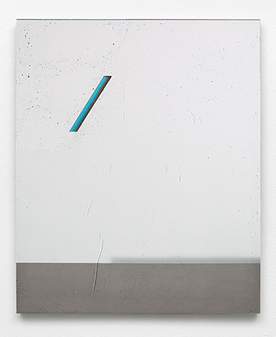Michael Bauch  Theresa Eipeldauer  Jugoslav Mitevski  Benjamin Roth: O.T. / Untitled, 2017, Sprayfarbe auf Beton / Spray Paint on paper on concrete.
62 x 51 x 1,4 cm. Unikat / Unique. 
Courtesy: Petra Rinck Galerie, Düsseldorf.. 