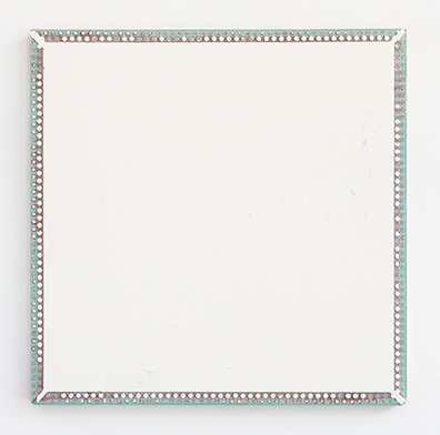 Michael Bauch  Theresa Eipeldauer  Jugoslav Mitevski  Benjamin Roth: 60 Quadrat / Square, 2017.
Anstrichfarbe, Grundierung und Uniflott über Grundierung und Netzband auf Greenboard über Acryl und Lack auf Holz /
Finish paste, primer and Uniflott over primer and tape on Greenboard onto acrylics and lacquer on wood. 
60 x 60 cm. Unikat / Unique.
Courtesy: Galerie Onrust, Amsterdam.. 