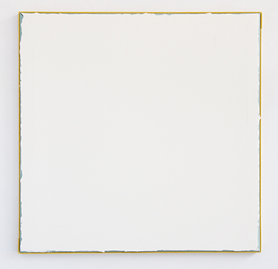 Michael Bauch  Theresa Eipeldauer  Jugoslav Mitevski  Benjamin Roth: 61 Quadrat / Square, 2017.
Wandfarbe über Anstrichfarbe auf Greenboard über Band und Lack & Pigment auf Holz /
wall paint over Finish paste on Greenboard onto tape and lacquer & pigment on wood. 
61 x 61 cm. Unikat / Unique.
Courtesy: Galerie Onrust, Amsterdam.. 