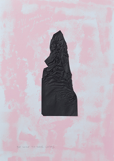 Guido Kucsko: BE NICE TO YOUR IDEAS I ́ll make you famous 2017
Paint on aluminum and paper
42 × 30 cm, Unikat / Unique. 