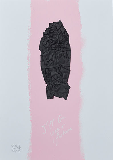 Guido Kucsko: BE NICE TO YOUR IDEAS I ́ll be your future 2017
Paint on aluminum and paper
42 × 30 cm, Unikat / Unique. 