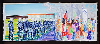 Anna Meyer: 
Outdoor space

Line of Fire, 2018 Acryll auf Leinwand / 
Acrylic on canvas. 93 x 245 cm. Unikat / Unique.
. Anna Meyer