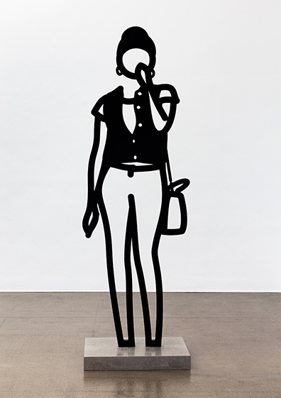 Julian Opie: 
Patinierte Bronze mit Steinsockel / Patinated bronze with stone base. 
187 x 62,9 x 2,5 cm (58 x 58 x 7 cm base). Unikat/Unique.. Studio Julian Opie
