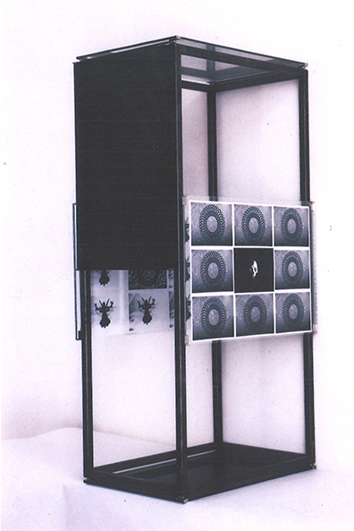 Franz Graf: 1995-1999
Eisen, Graphit auf Papier, s/w Fotos, Tusche, Tusche auf Papier zwischen Glas
86 x 42 x 32 cm . 