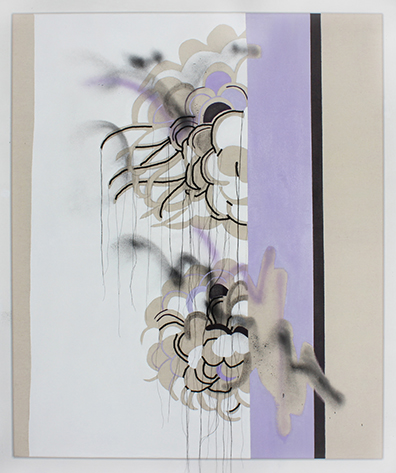  Caroline Corleone[br]Theresa Eipeldauer[br]Anna Meyer[br]Muntean/Rosenblum[br]Haleh Redjaian[br]Esther Stocker[br]Katja Strunz[br]Sofie Thorsen[br]Jenni Tischer: 
„Calliopsis““, 2020. Mischtechnik auf Leinwand, 120 x 100 cm. Unikat.
. 
