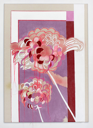 Caroline Corleone[br]Theresa Eipeldauer[br]Anna Meyer[br]Muntean/Rosenblum[br]Haleh Redjaian[br]Esther Stocker[br]Katja Strunz[br]Sofie Thorsen[br]Jenni Tischer: 
„Calliopsis““, 2020. 
Mischtechnik auf Leinwand, 70 x 50 cm. 
Unikat.. 