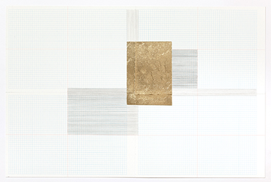  Caroline Corleone[br]Theresa Eipeldauer[br]Anna Meyer[br]Muntean/Rosenblum[br]Haleh Redjaian[br]Esther Stocker[br]Katja Strunz[br]Sofie Thorsen[br]Jenni Tischer: 
"Untitled", 2015
Graphit und Blattgold auf Papier, 27,5 x 42 cm.
Unikat.. 