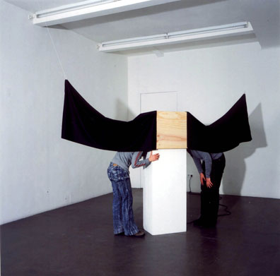 Thomas Baumann: 2005
Holz, diverse Elektronik, Steuerung, Stoff
50 x 50 x 300 cm. 